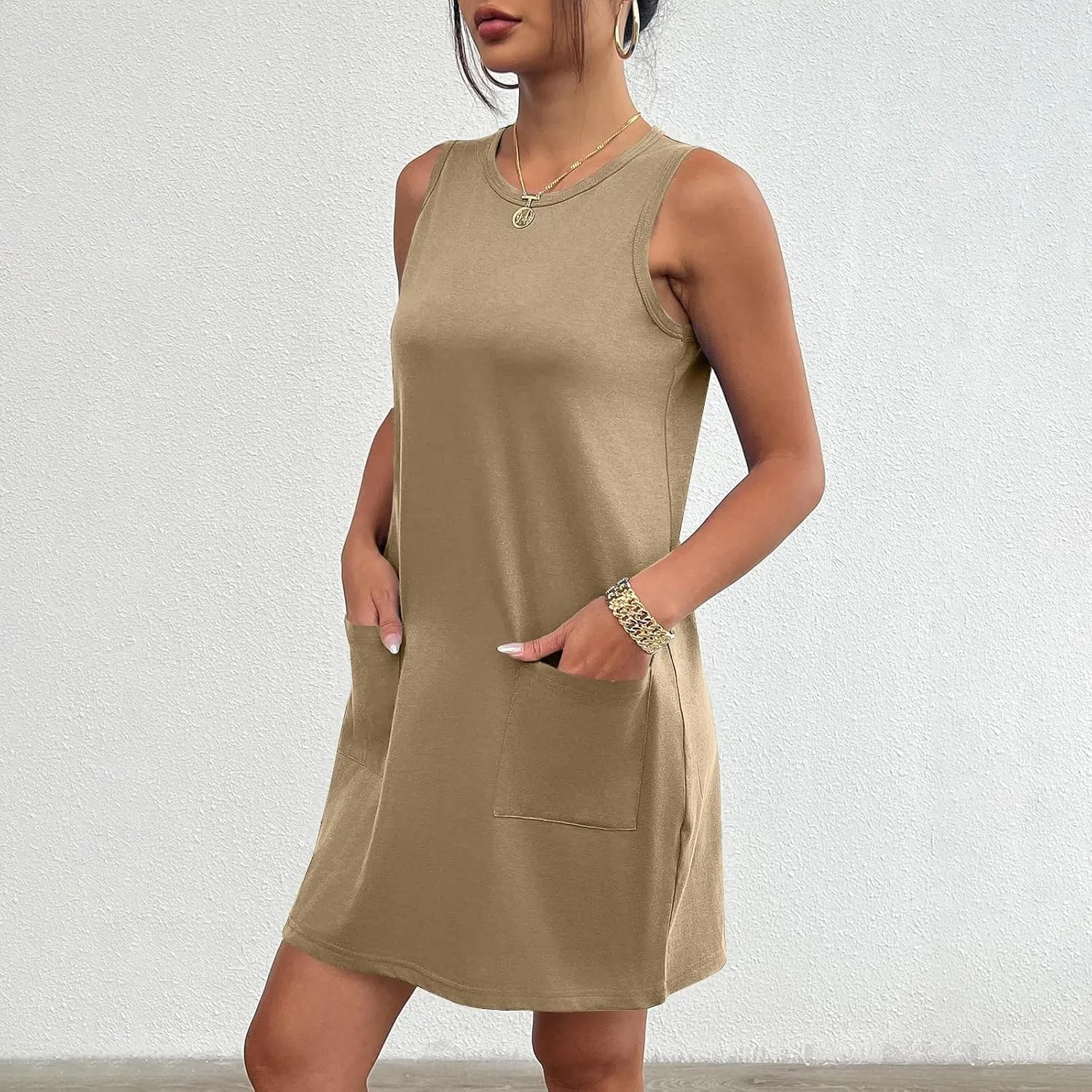 2025 Summer Tank Mini Sun Dresses for Women Trendy Casual Work Summer Sundresses Sport Vacation Beach Party Solid