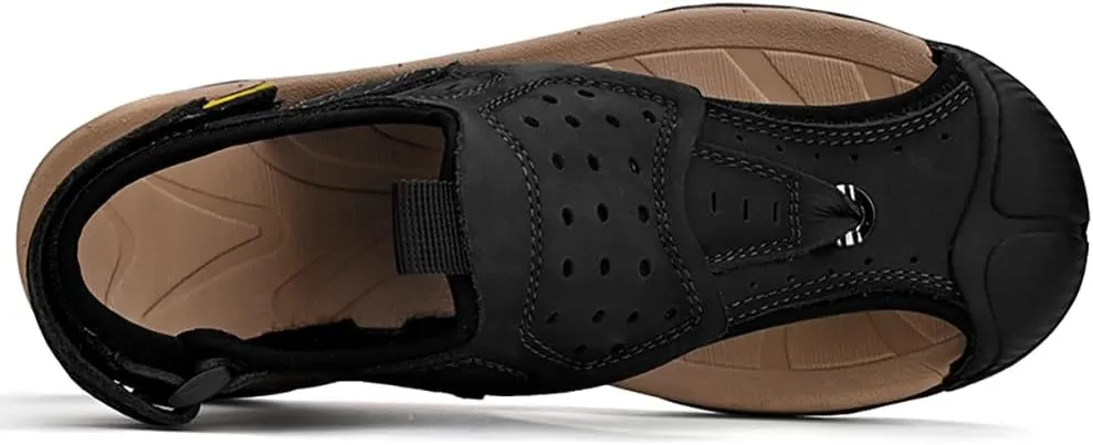 ailishabroy Men's Sport Sandals Outdoor Hiking Leather Closed Toe Sandals