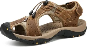 ailishabroy Men's Sport Sandals Outdoor Hiking Leather Closed Toe Sandals