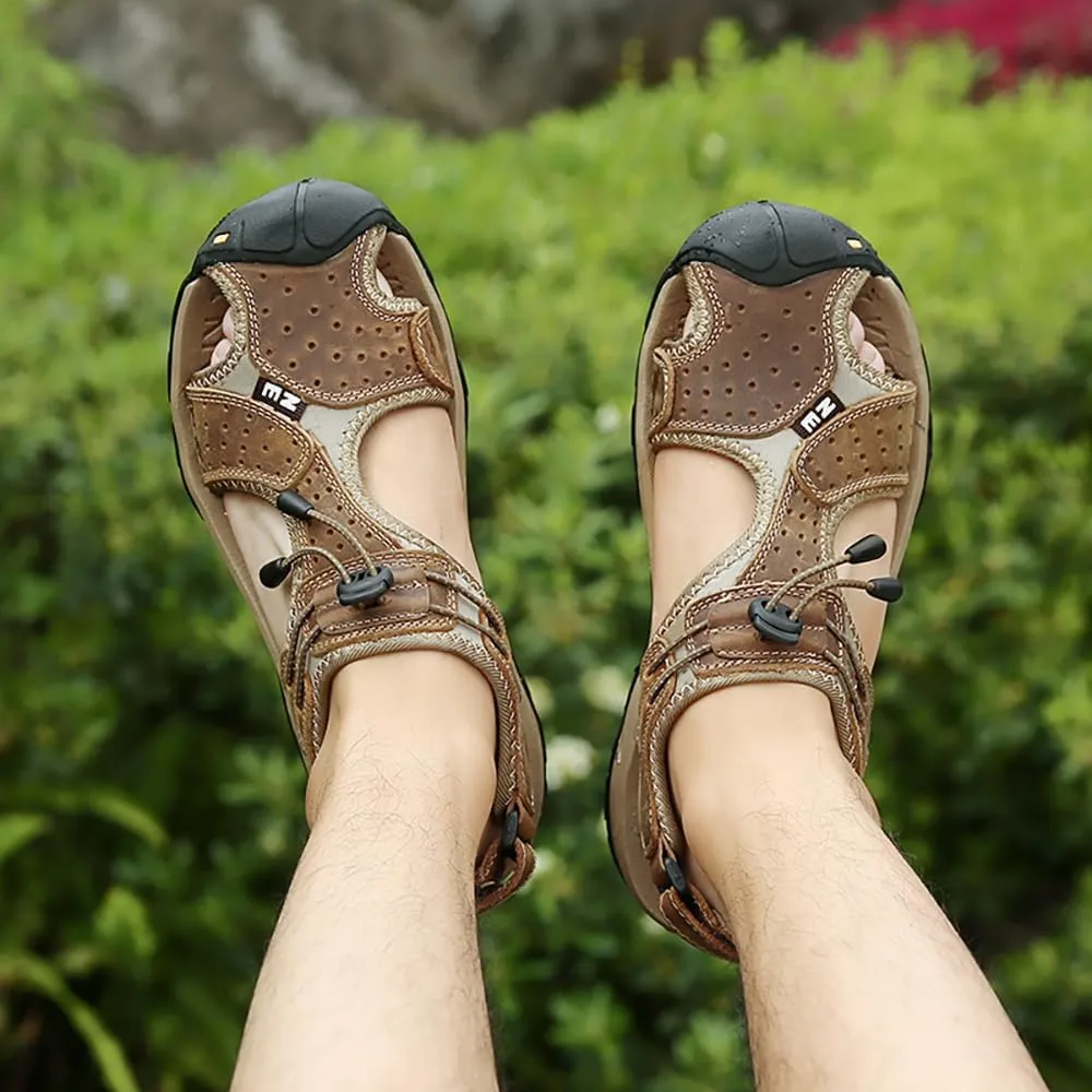 ailishabroy Men's Sport Sandals Outdoor Hiking Leather Closed Toe Sandals