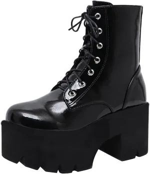 AIMODOR Womens Chain Goth Platform Combat Ankle Boots Chunky High Heel Booties