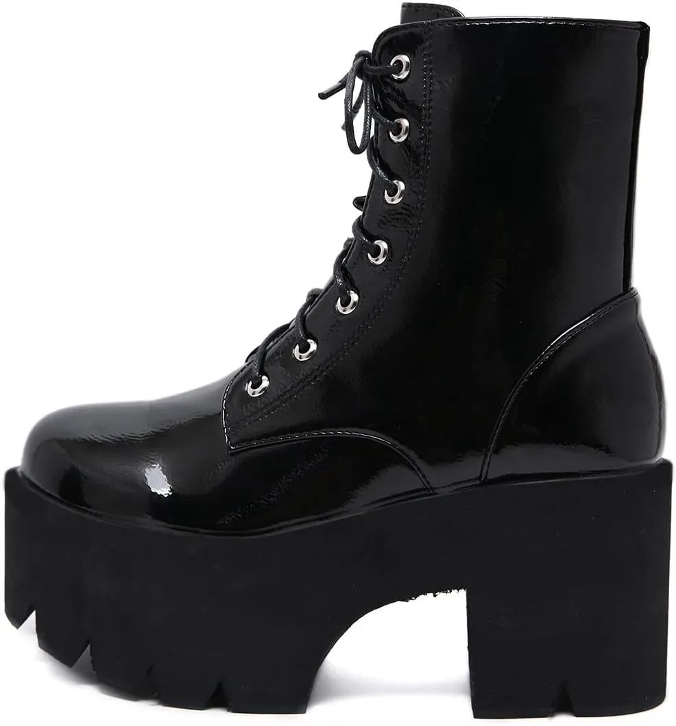 AIMODOR Womens Chain Goth Platform Combat Ankle Boots Chunky High Heel Booties