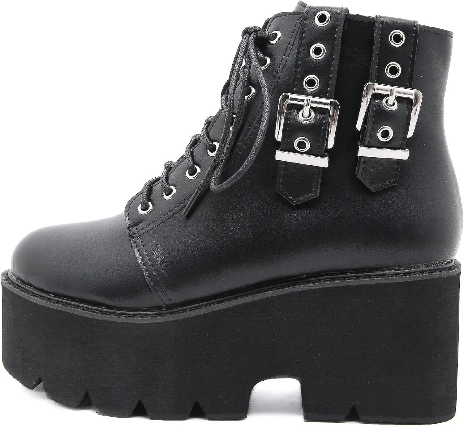 AIMODOR Womens Chain Goth Platform Combat Ankle Boots Chunky High Heel Booties
