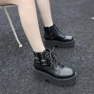 AIMODOR Womens Chain Goth Platform Combat Ankle Boots Chunky High Heel Booties
