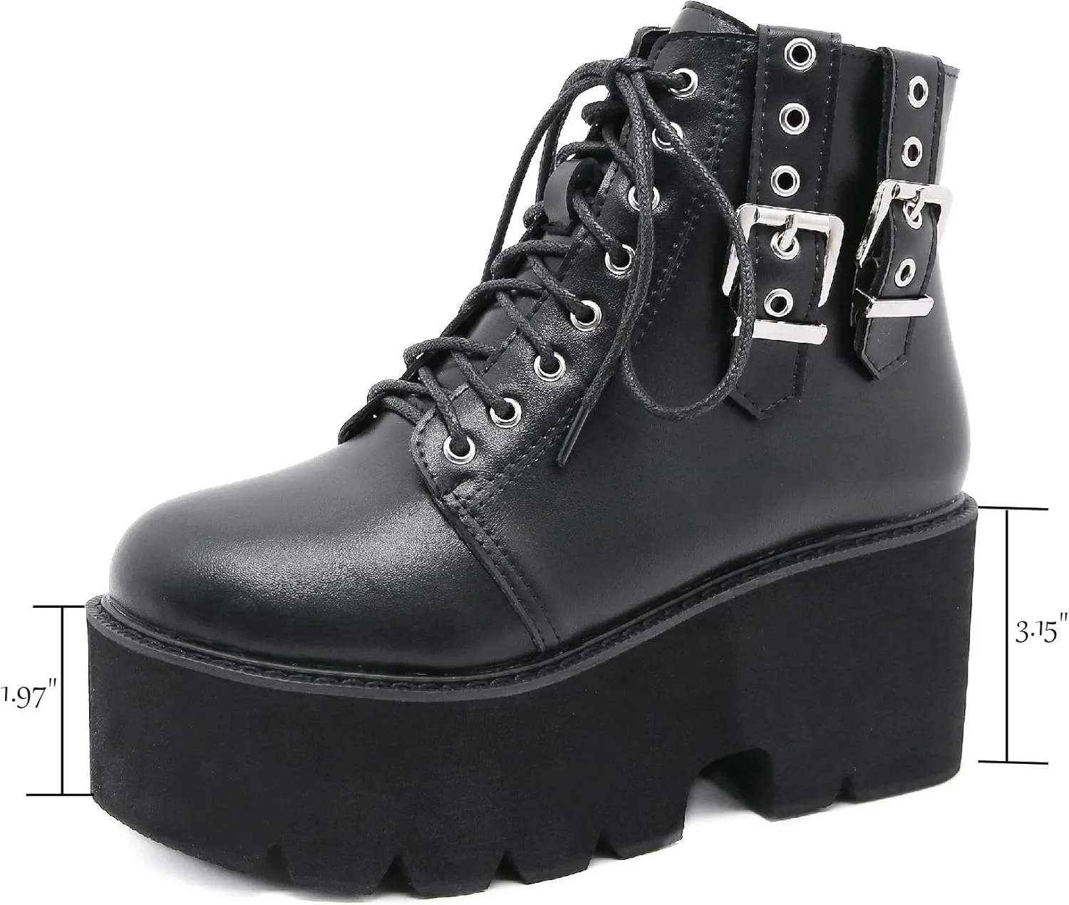 AIMODOR Womens Chain Goth Platform Combat Ankle Boots Chunky High Heel Booties