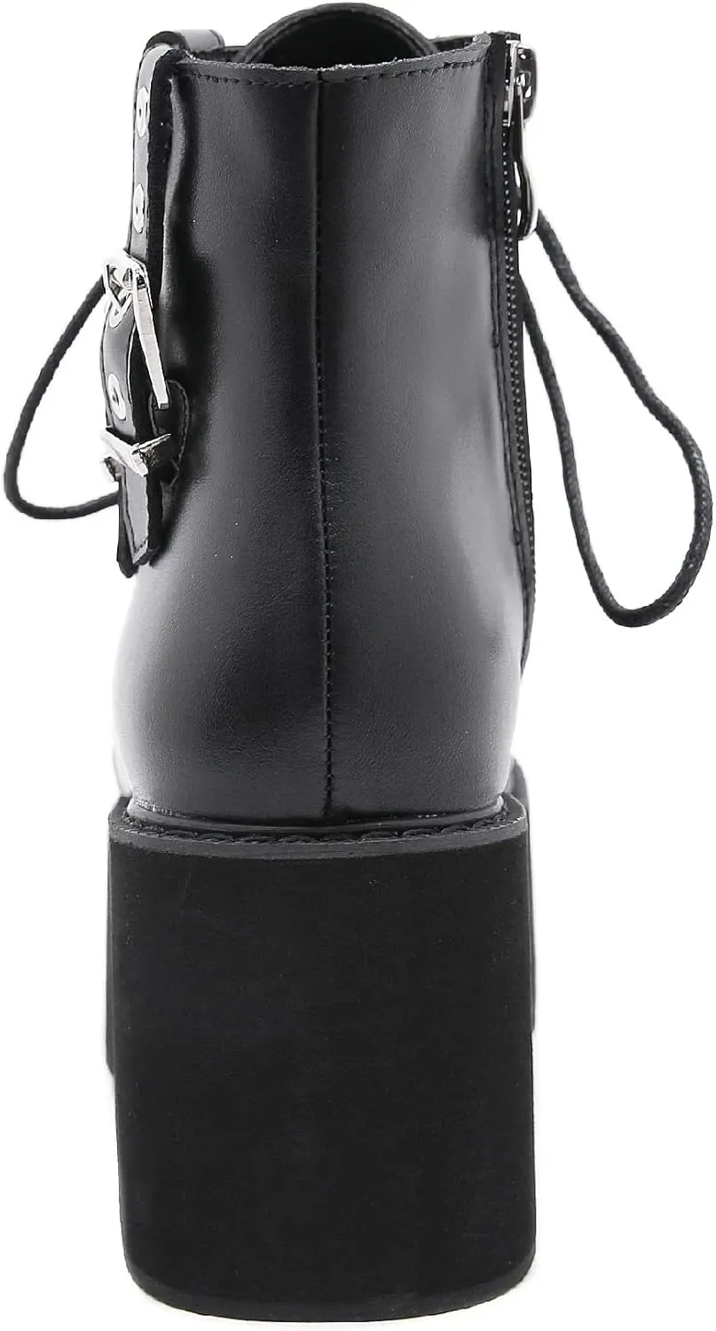 AIMODOR Womens Chain Goth Platform Combat Ankle Boots Chunky High Heel Booties