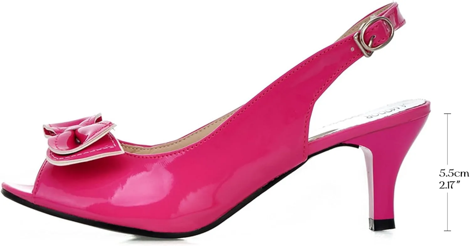 AIMODOR Womens Peep Toe Kitten Heels Sandals Ladies Slingback Dress Pumps