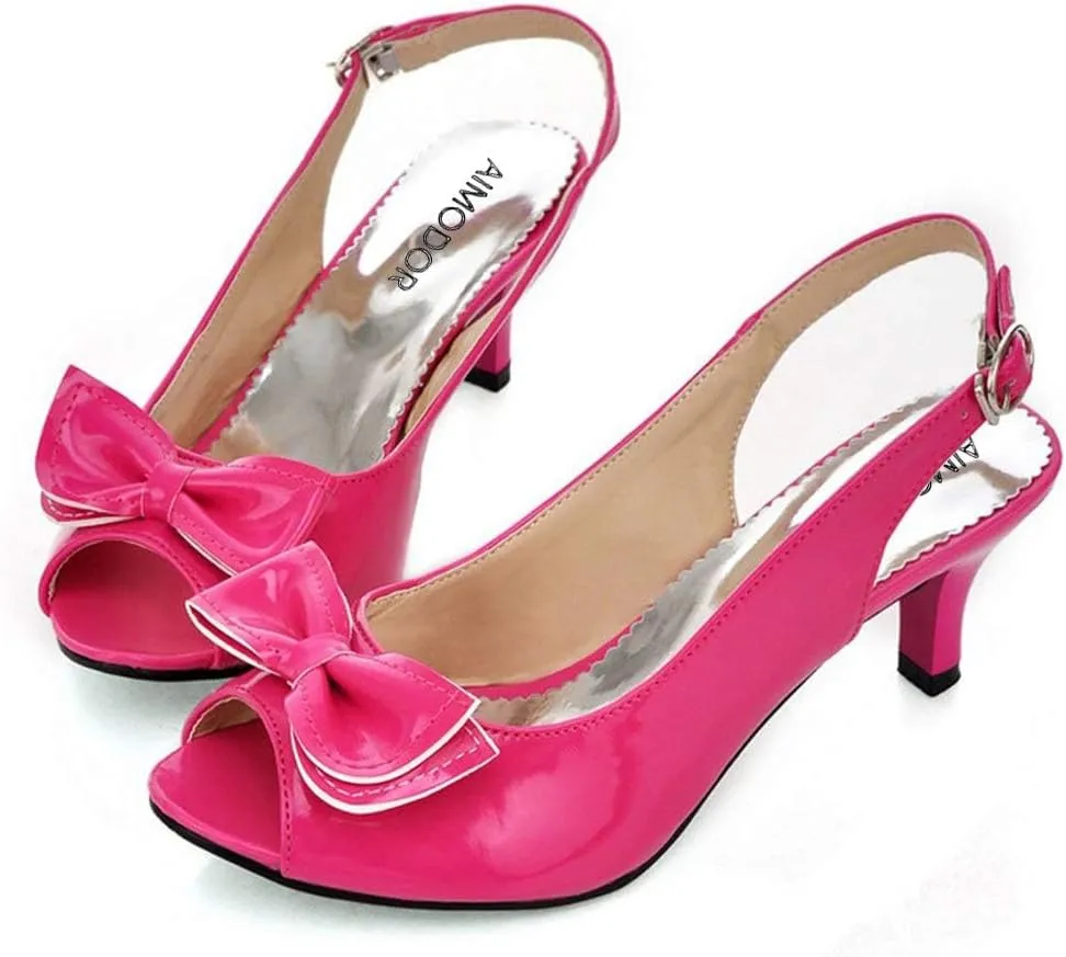 AIMODOR Womens Peep Toe Kitten Heels Sandals Ladies Slingback Dress Pumps