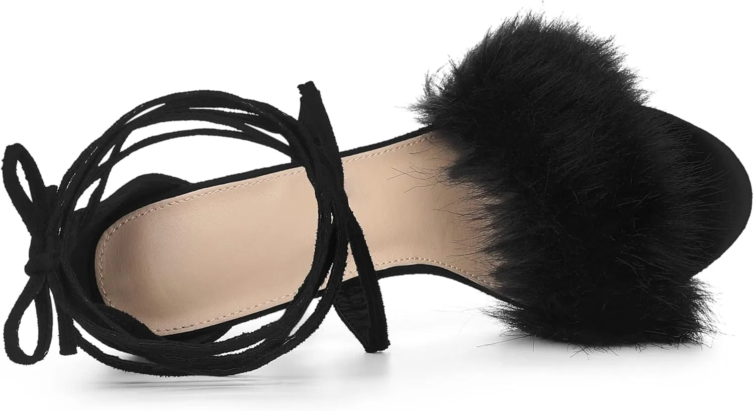 Allegra K Women's Faux Fur Stiletto Heel Lace Up Heels Sandals