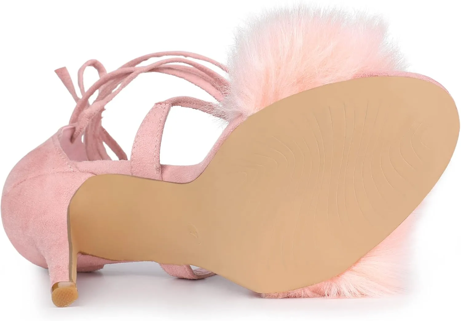 Allegra K Women's Faux Fur Stiletto Heel Lace Up Heels Sandals