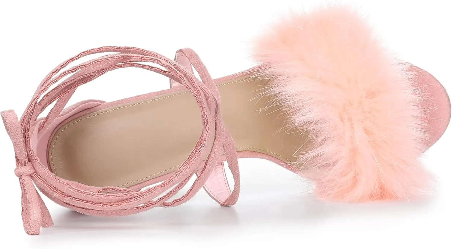 Allegra K Women's Faux Fur Stiletto Heel Lace Up Heels Sandals