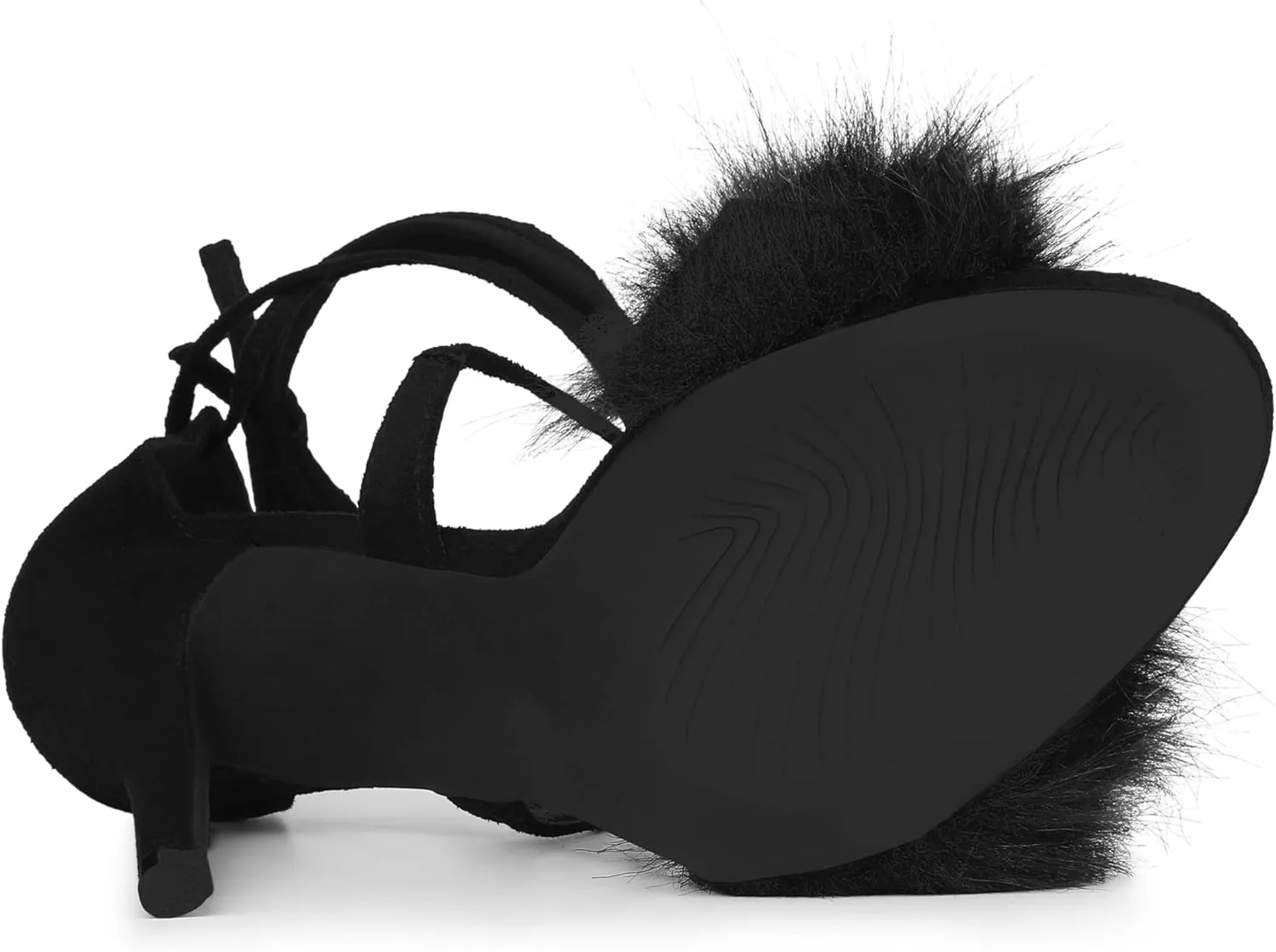Allegra K Women's Faux Fur Stiletto Heel Lace Up Heels Sandals