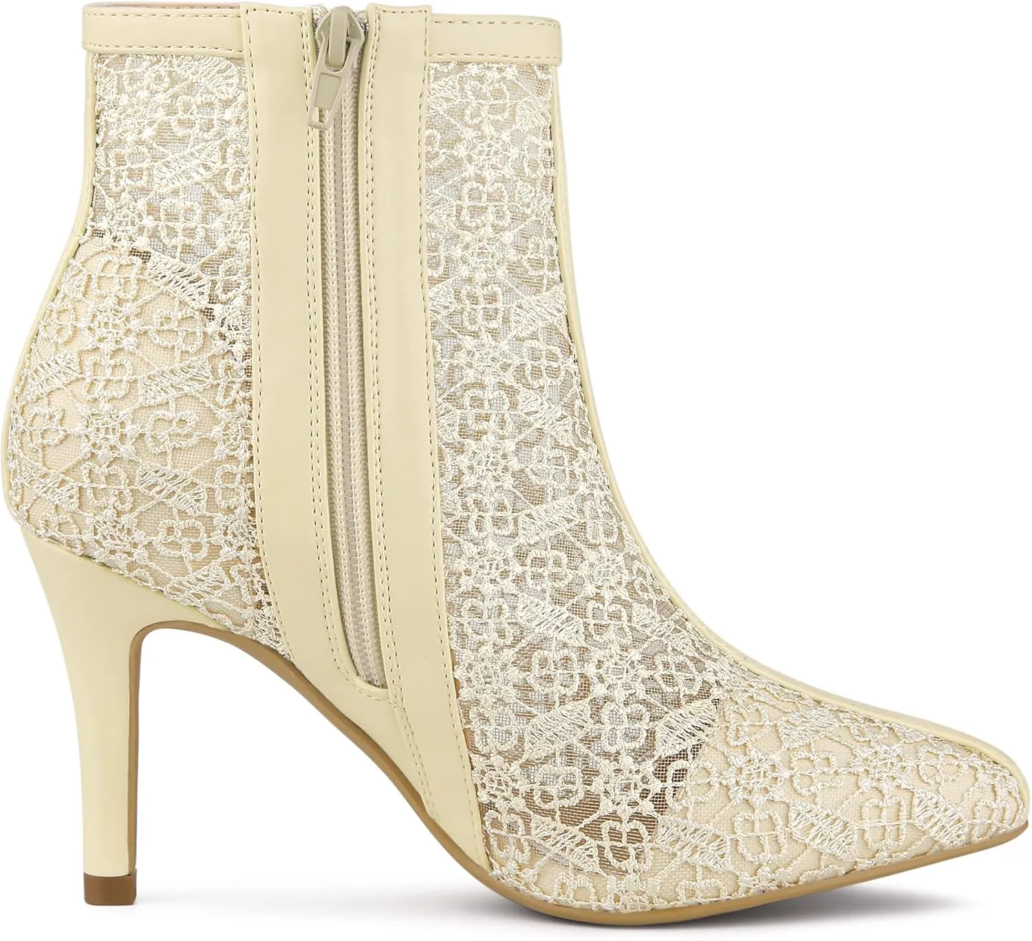 Allegra K Women's Floral Embroidered Stiletto Heels Lace Ankle Boots