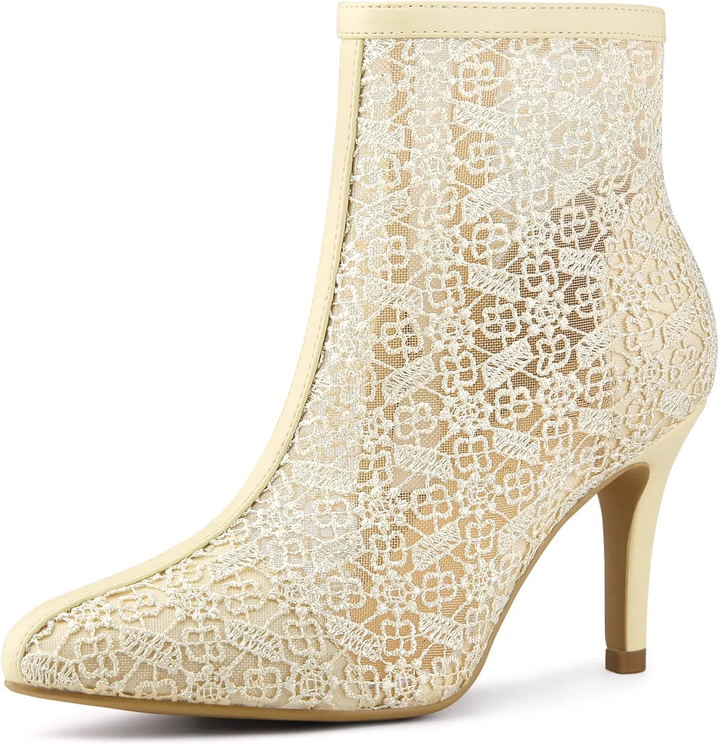 Allegra K Women's Floral Embroidered Stiletto Heels Lace Ankle Boots