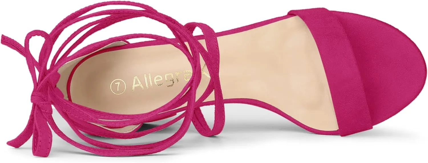 Allegra K Women's Open Toe Lace Up Mid Chunky Heeled Sandals