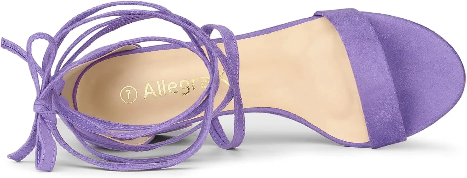 Allegra K Women's Open Toe Lace Up Mid Chunky Heeled Sandals