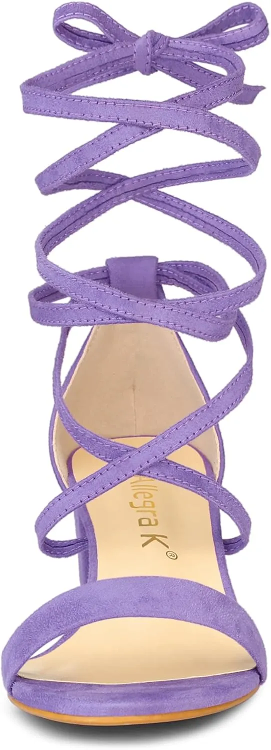 Allegra K Women's Open Toe Lace Up Mid Chunky Heeled Sandals