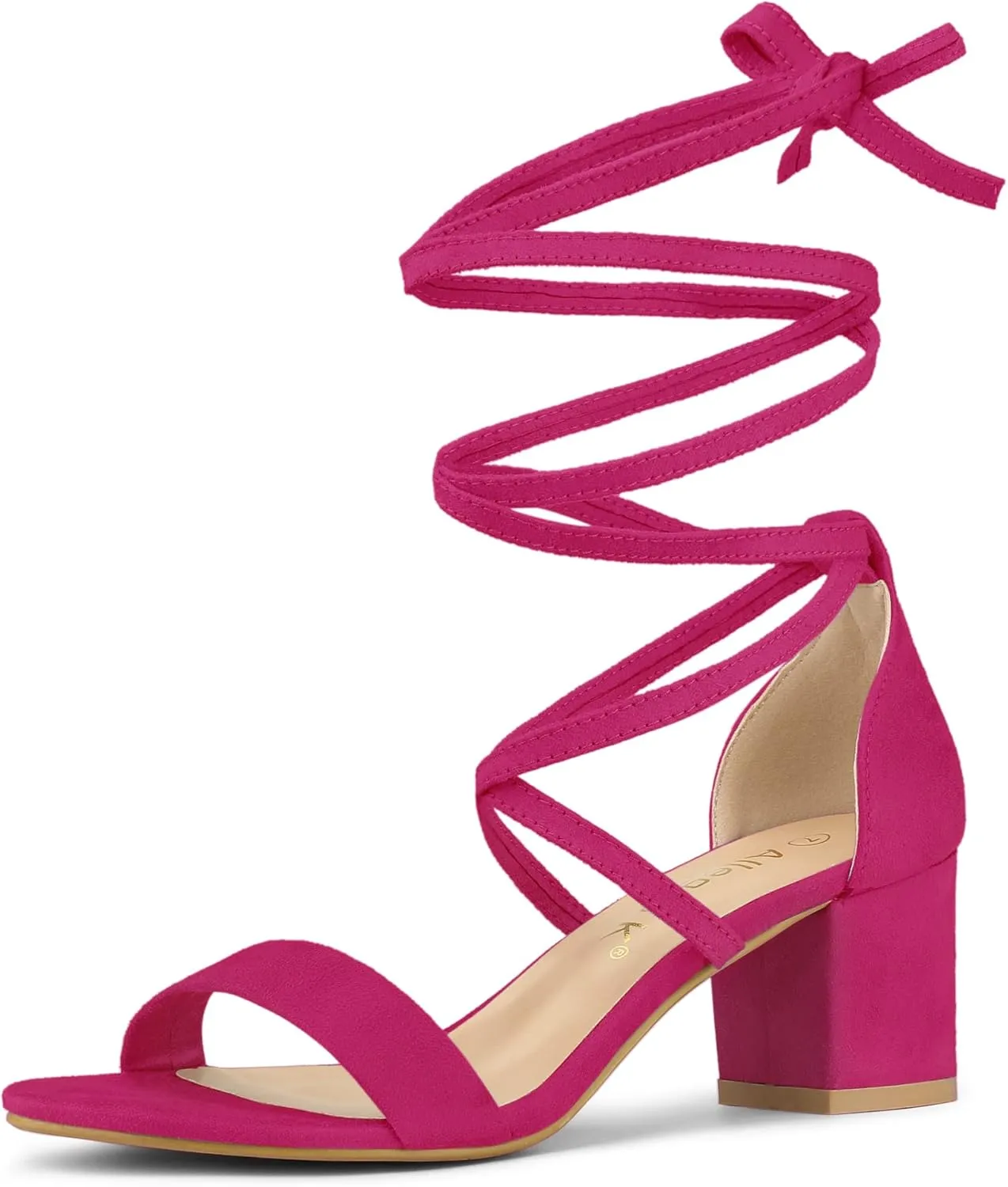 Allegra K Women's Open Toe Lace Up Mid Chunky Heeled Sandals