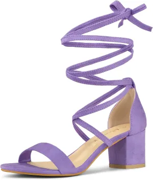 Allegra K Women's Open Toe Lace Up Mid Chunky Heeled Sandals