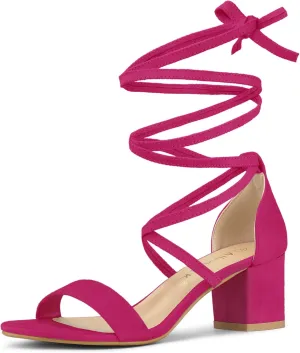 Allegra K Women's Open Toe Lace Up Mid Chunky Heeled Sandals