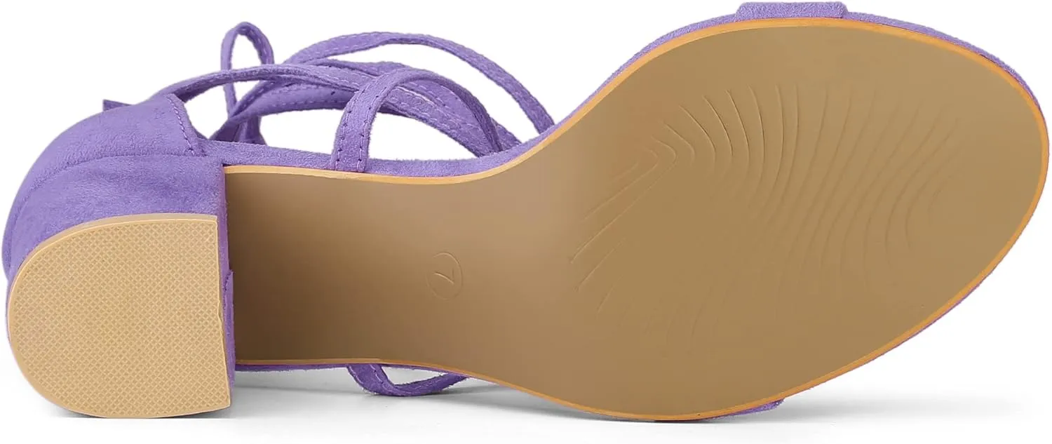 Allegra K Women's Open Toe Lace Up Mid Chunky Heeled Sandals