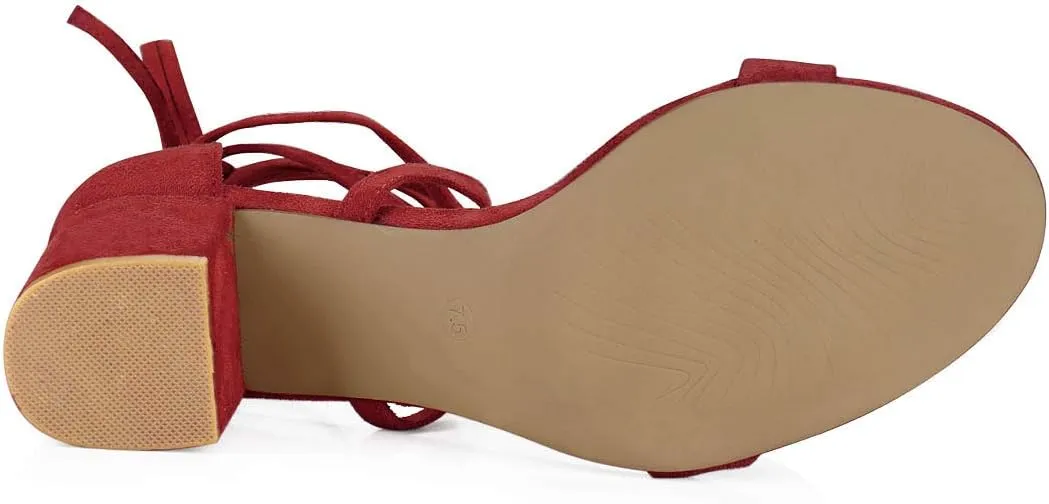 Allegra K Women's Open Toe Lace Up Mid Chunky Heeled Sandals
