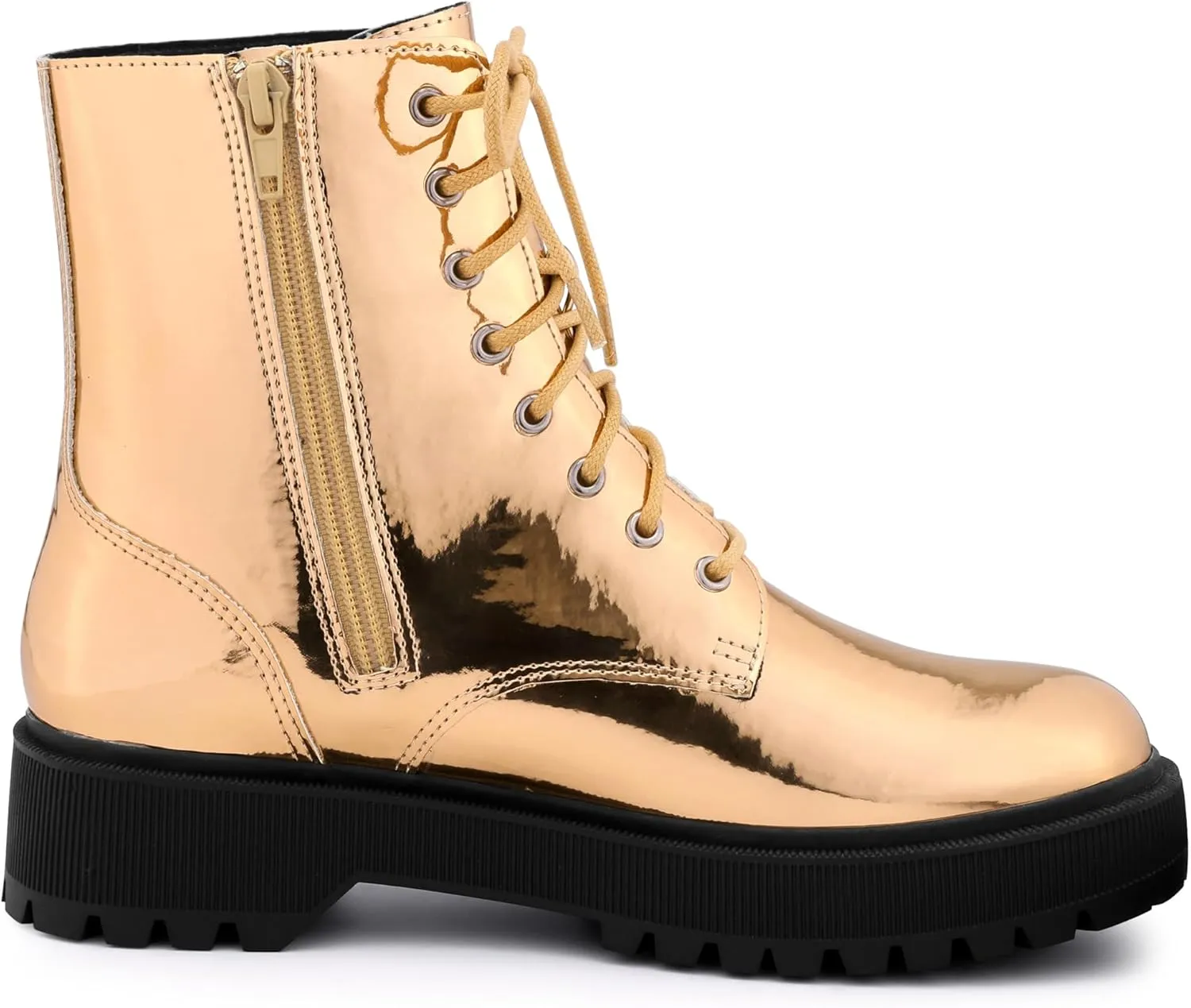 Allegra K Women's Round Toe Platform Lace Up Colorful Combat Ankle Boots