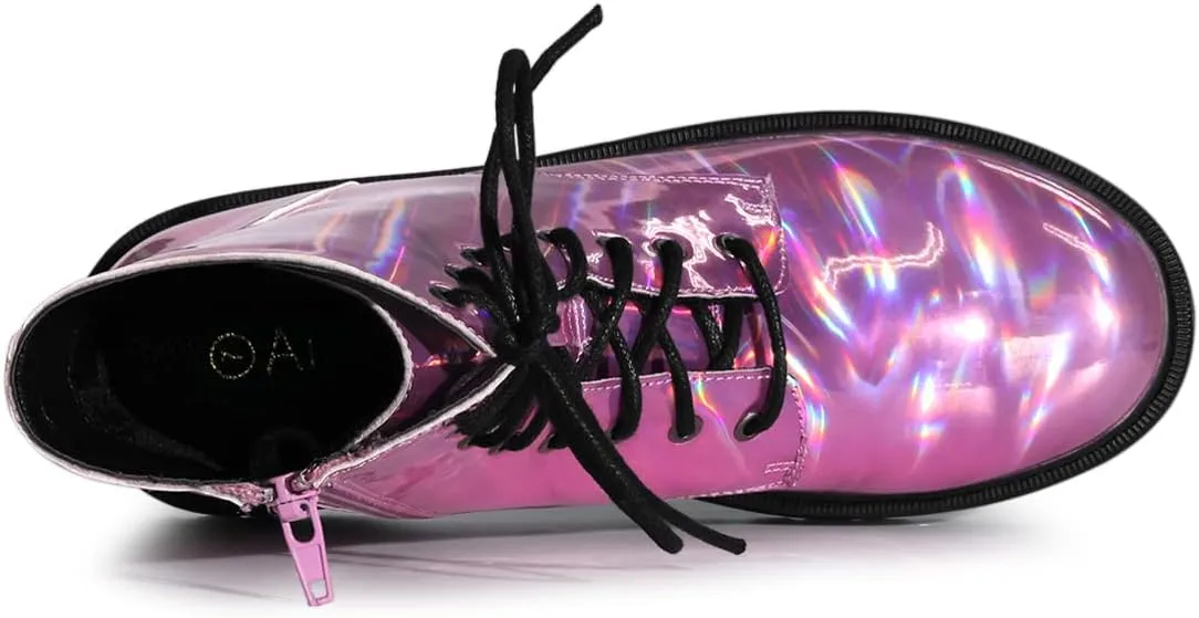 Allegra K Women's Round Toe Platform Lace Up Colorful Combat Ankle Boots
