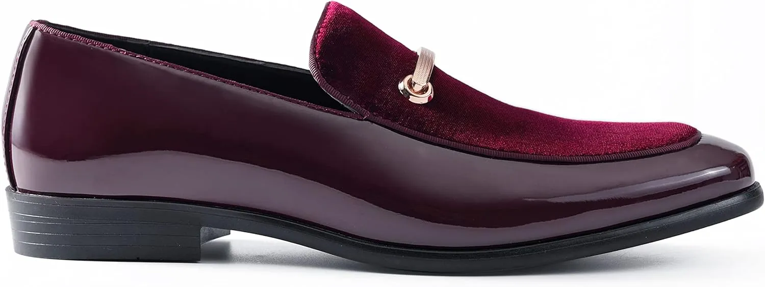 Amali Fay Velvet Men’s Slip-On Shoes with Gold Chain Ornament Dress Shoes for Men Velvet Formal Loafers for Men The Original Smoking Men Tuxedo Dress Shoes