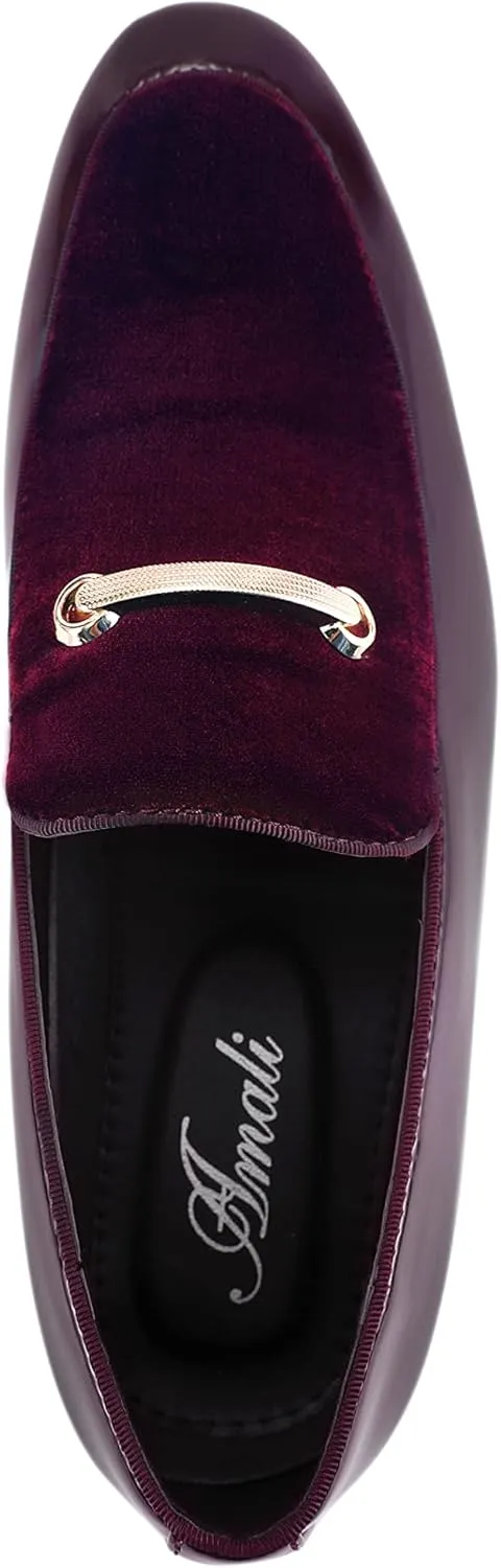 Amali Fay Velvet Men’s Slip-On Shoes with Gold Chain Ornament Dress Shoes for Men Velvet Formal Loafers for Men The Original Smoking Men Tuxedo Dress Shoes