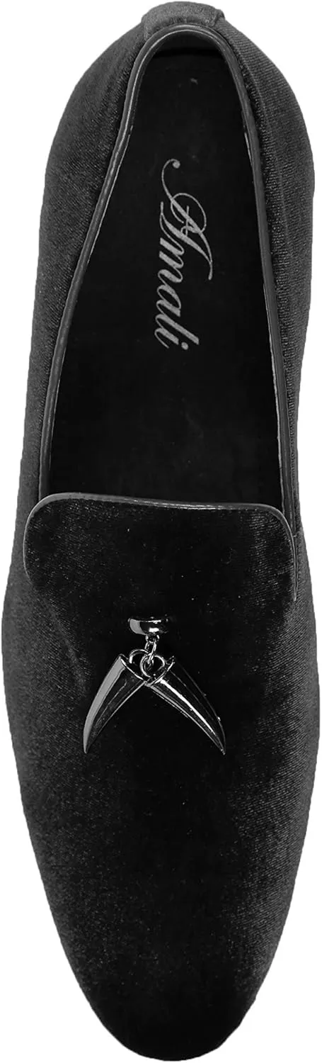 Amali Heath - Mens Dress Shoes with Gunmetal Horn Tassels with Luxurious Velvet - Formal Loafers for Men - The Original Smoking Men Slip-On
