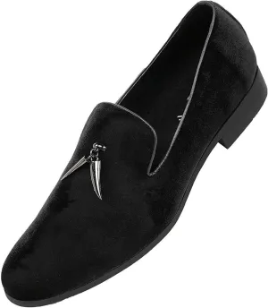 Amali Heath - Mens Dress Shoes with Gunmetal Horn Tassels with Luxurious Velvet - Formal Loafers for Men - The Original Smoking Men Slip-On