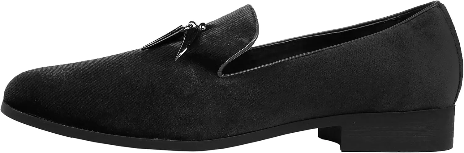 Amali Heath - Mens Dress Shoes with Gunmetal Horn Tassels with Luxurious Velvet - Formal Loafers for Men - The Original Smoking Men Slip-On