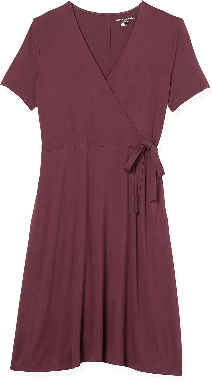 Amazon Essentials Women's Short Sleeve Faux-Wrap Dress