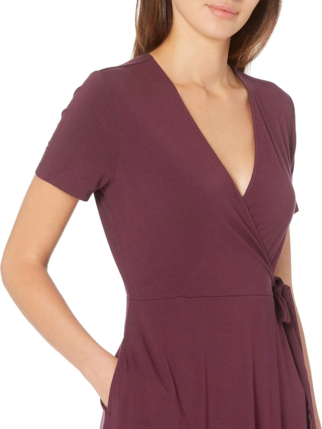 Amazon Essentials Women's Short Sleeve Faux-Wrap Dress