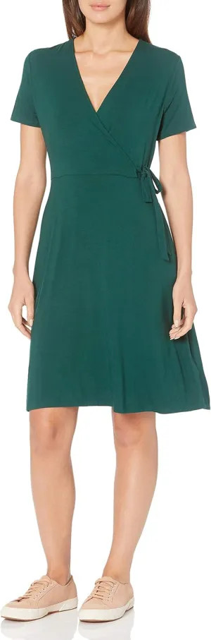 Amazon Essentials Women's Short Sleeve Faux-Wrap Dress