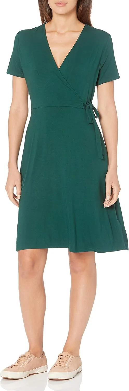 Amazon Essentials Women's Short Sleeve Faux-Wrap Dress