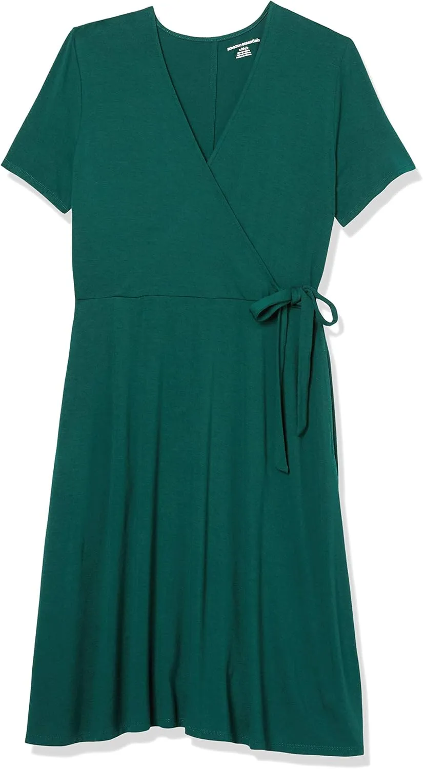 Amazon Essentials Women's Short Sleeve Faux-Wrap Dress
