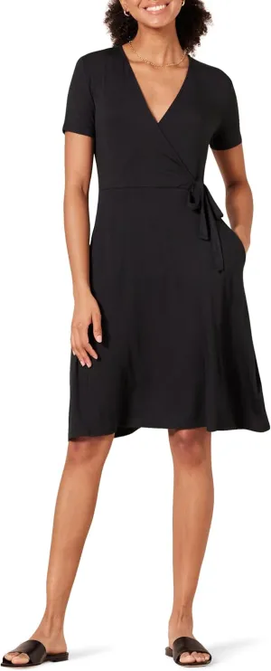 Amazon Essentials Women's Short Sleeve Faux-Wrap Dress