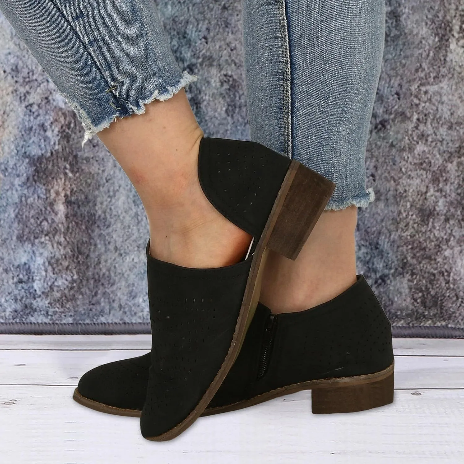 AMDBEL Booties for Women Dressy 2024 Ankle Boots Casual V Cut Slip On Low Heel Short Side Fall Winter Bootie Shoes