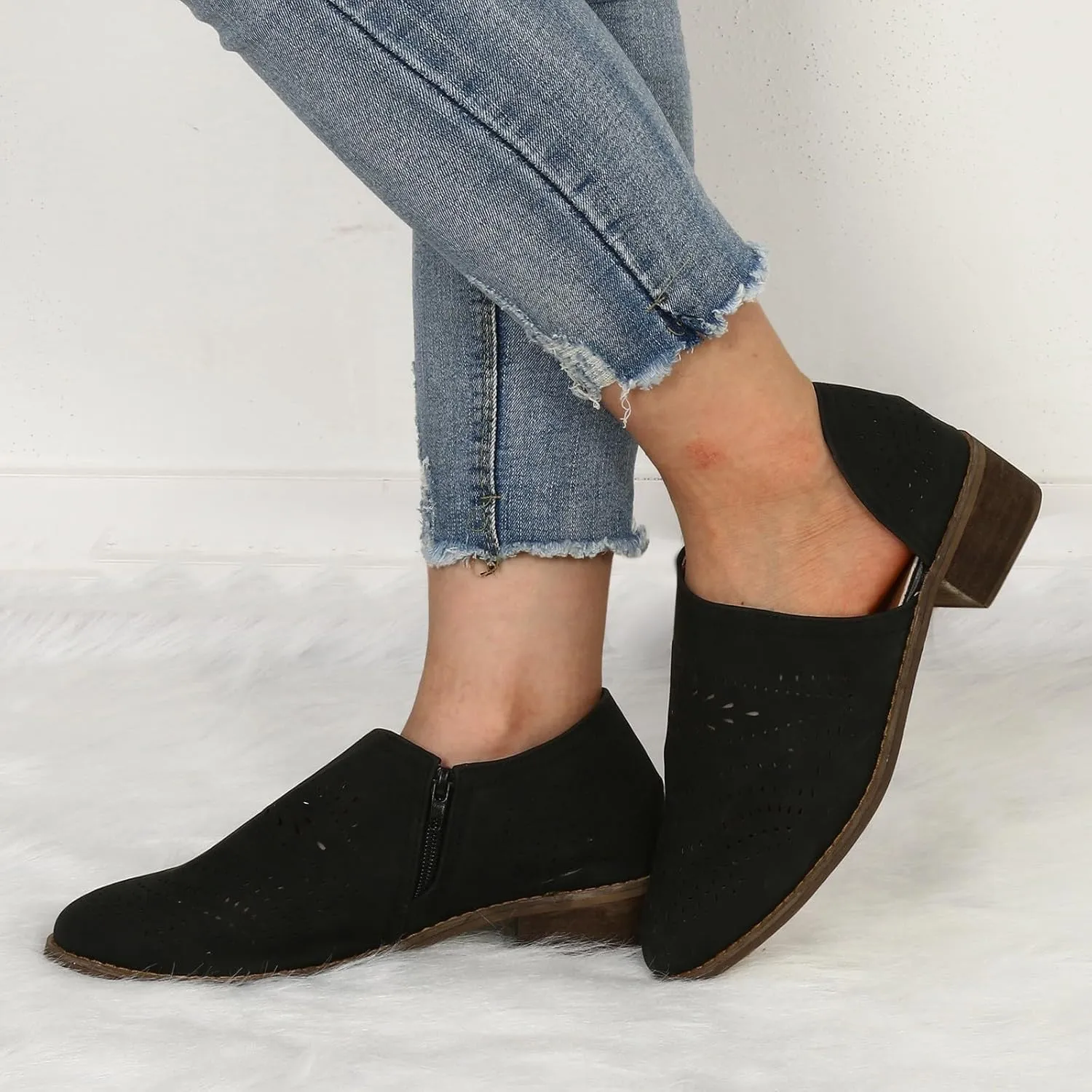 AMDBEL Booties for Women Dressy 2024 Ankle Boots Casual V Cut Slip On Low Heel Short Side Fall Winter Bootie Shoes