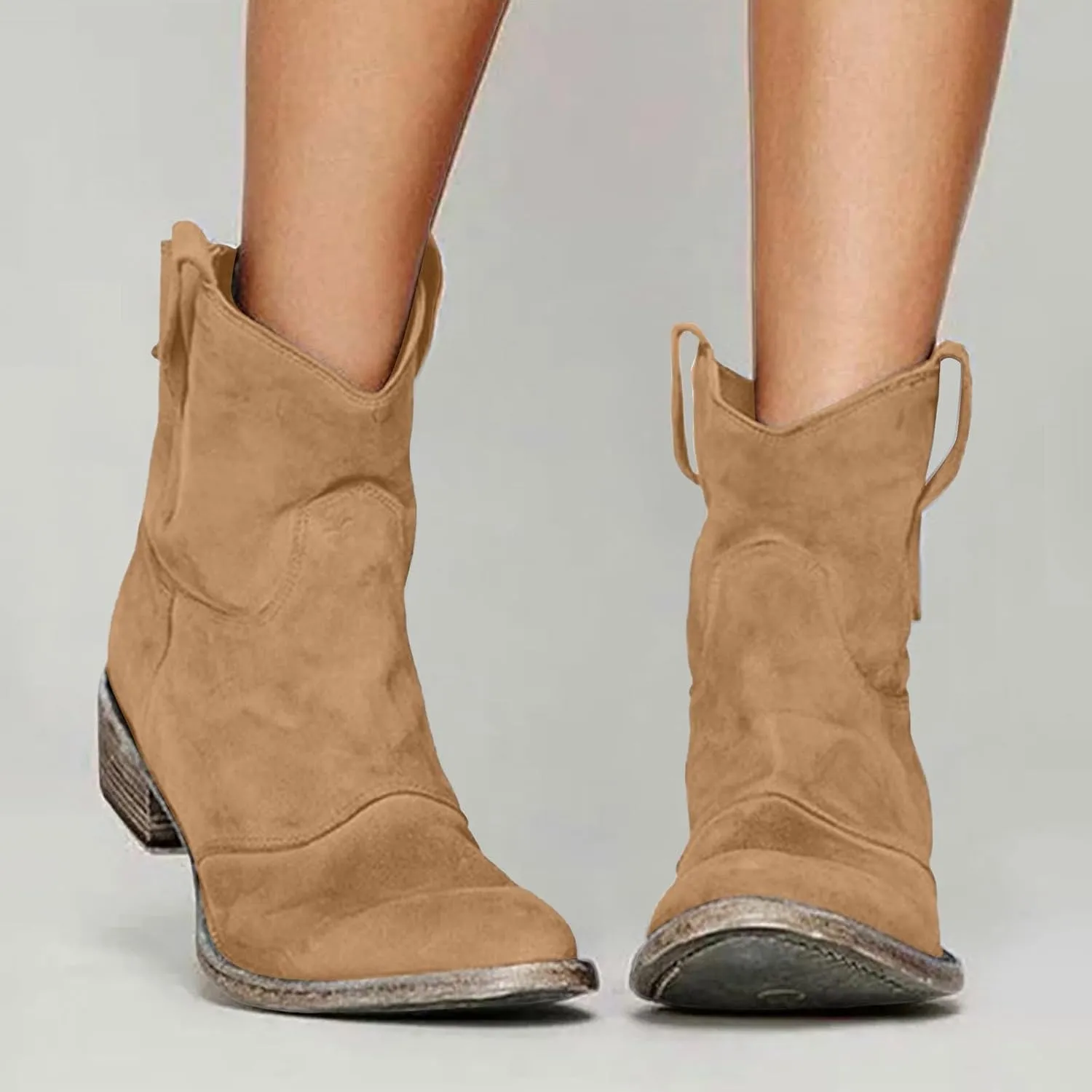 AMDBEL Booties for Women Dressy 2024 Ankle Boots Chunky Low Heel Suede Mid Calf Zipper Cowboy Boots Winter Booties