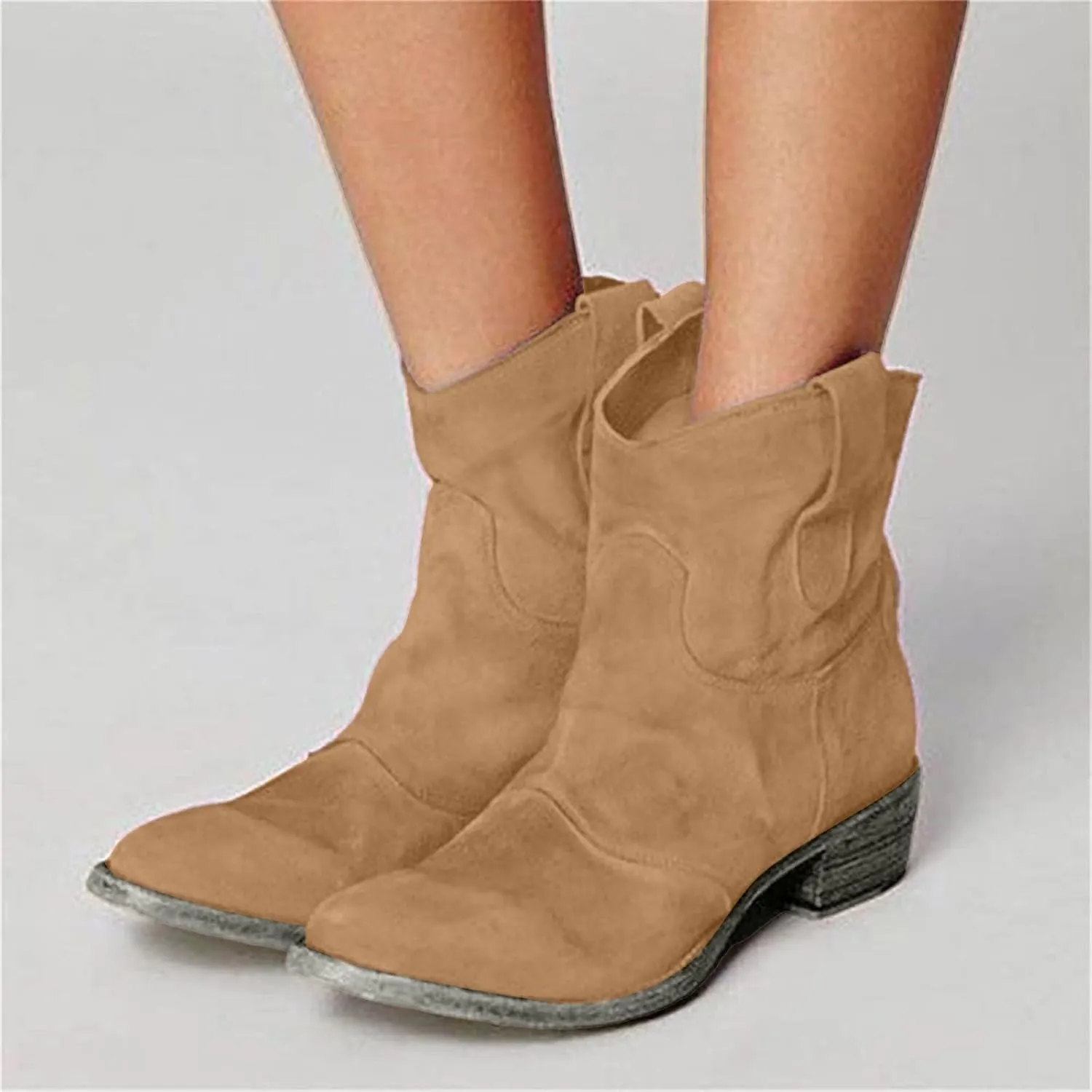 AMDBEL Booties for Women Dressy 2024 Ankle Boots Chunky Low Heel Suede Mid Calf Zipper Cowboy Boots Winter Booties