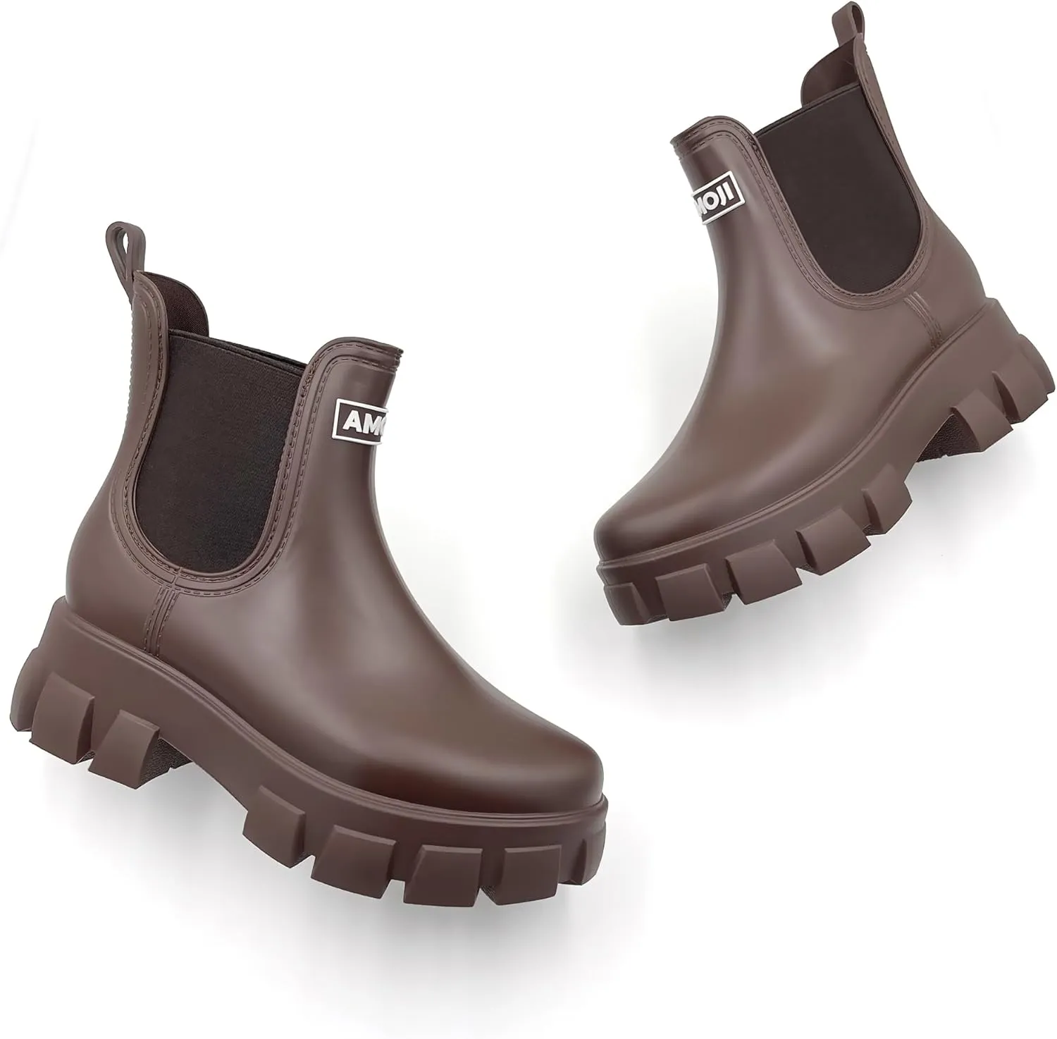 Amoji Unisex Ankle Chelsea Rain Platform Rubber Waterproof Boots 917