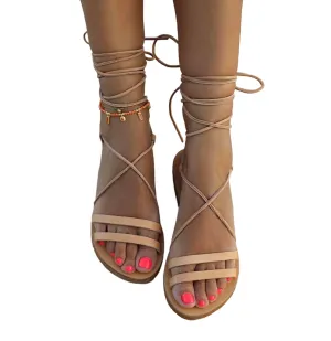 Ankle tie Greek Leather Sandals, Tie up Handmade shoes for women, Gladiator Sandals, Lace up Summer flats, summer wedding shoes, ankle wrap (US12)