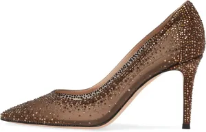 anteikira Women's Pointed Toe Rhinestone Studded Mesh Kitten Heel Slingbacks Slip On Party Wedding Heels High Stiletto Heel Pumps Shoes