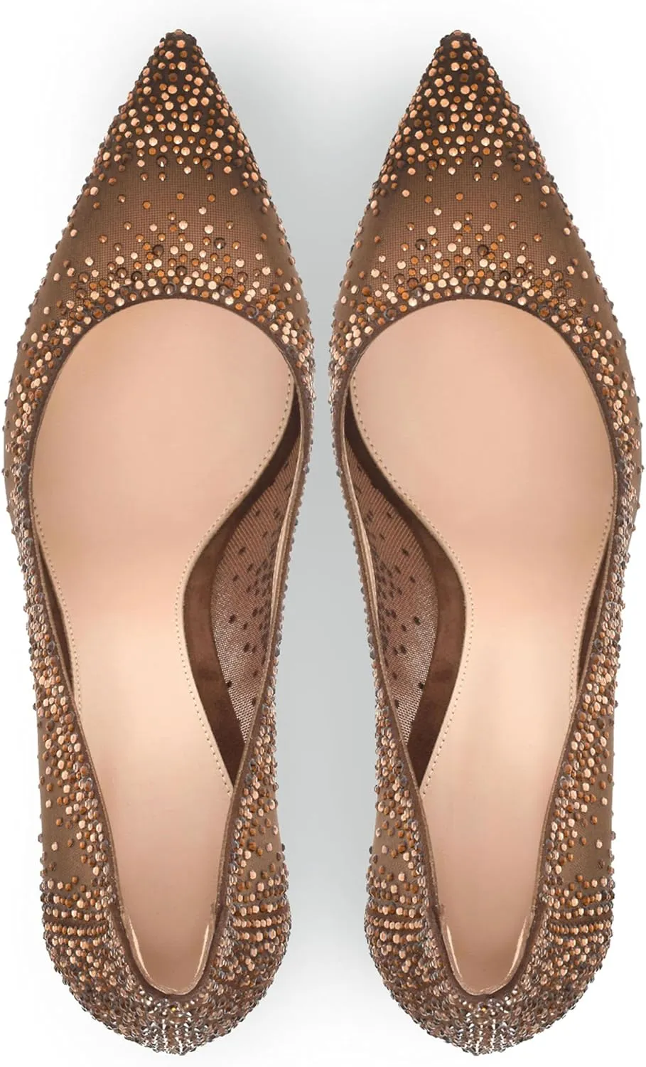anteikira Women's Pointed Toe Rhinestone Studded Mesh Kitten Heel Slingbacks Slip On Party Wedding Heels High Stiletto Heel Pumps Shoes