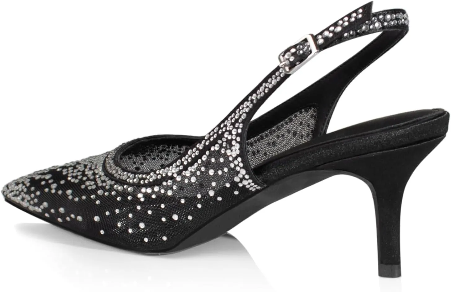 anteikira Women's Pointed Toe Rhinestone Studded Mesh Kitten Heel Slingbacks Slip On Party Wedding Heels High Stiletto Heel Pumps Shoes