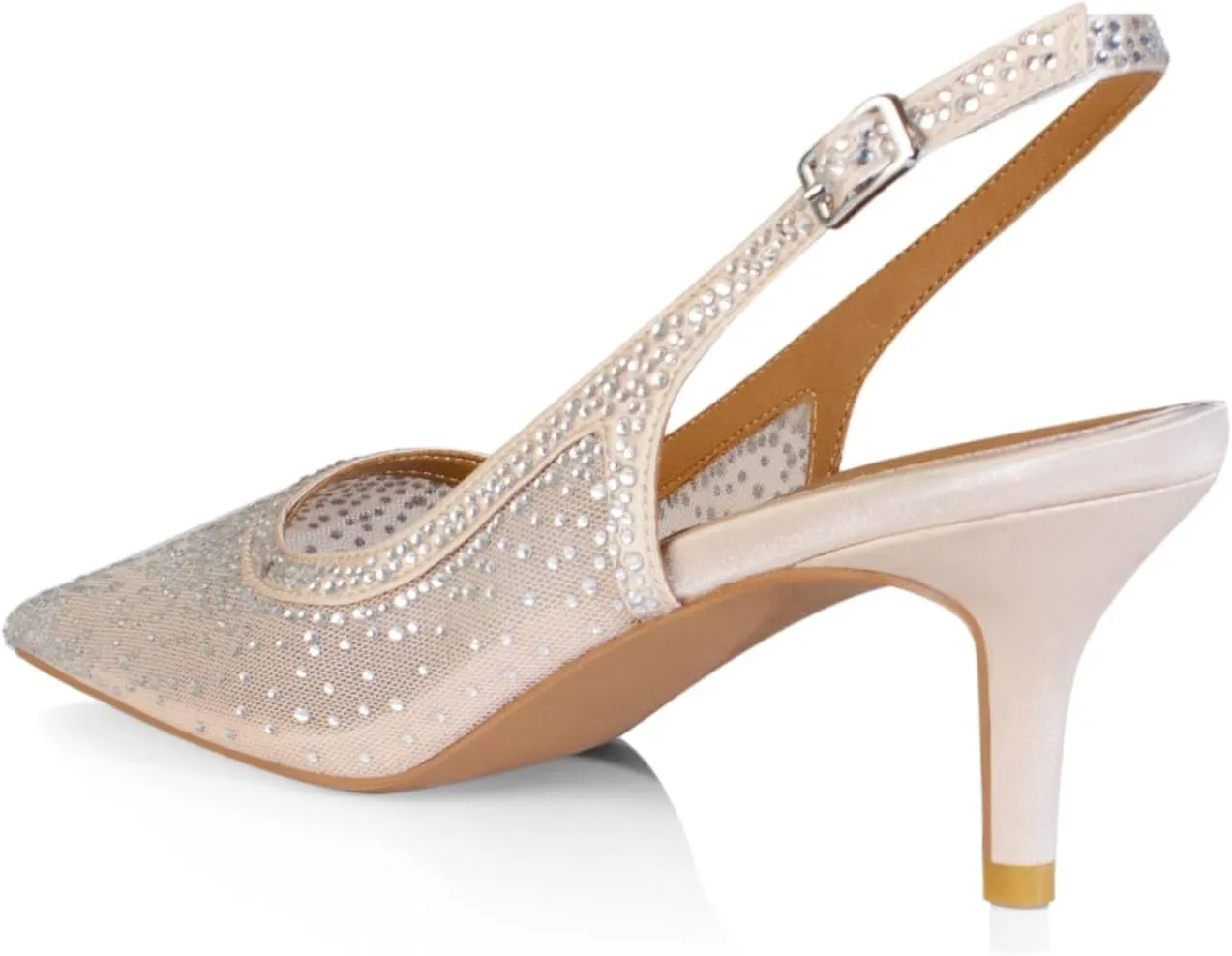 anteikira Women's Pointed Toe Rhinestone Studded Mesh Kitten Heel Slingbacks Slip On Party Wedding Heels High Stiletto Heel Pumps Shoes