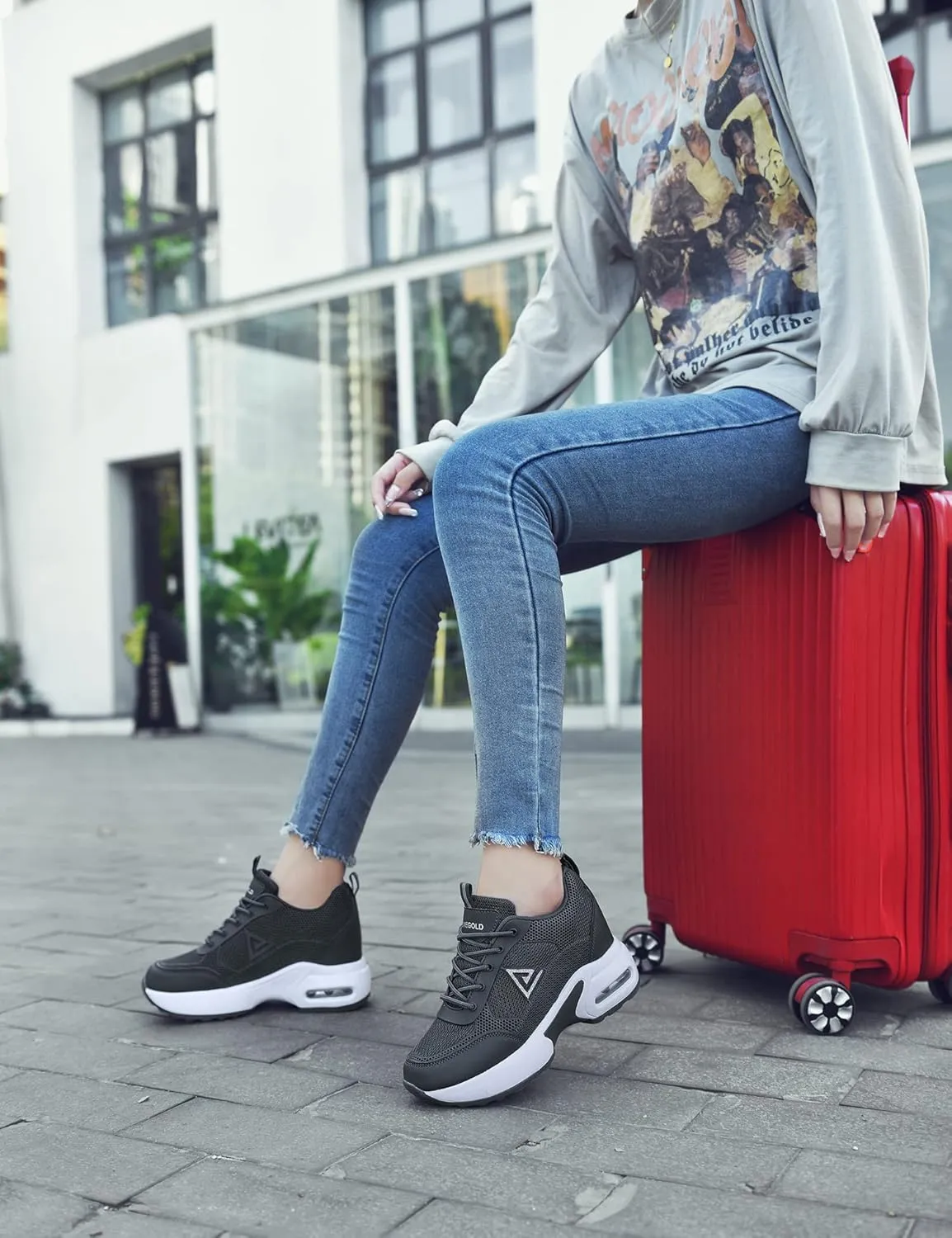 AONEGOLD Women's Wedge Sneakers Inner Heightening Walking Shoes Fashion Breathable Lightweight Air Cushion Casual Sneakers